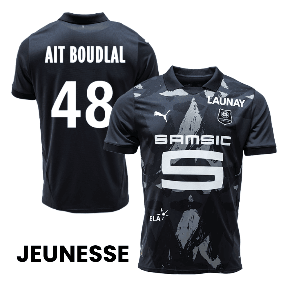 Abdelhamid Aït Boudlal 48 Stade Rennais F.C. 2024/25 Third YOUTH Jersey - Black