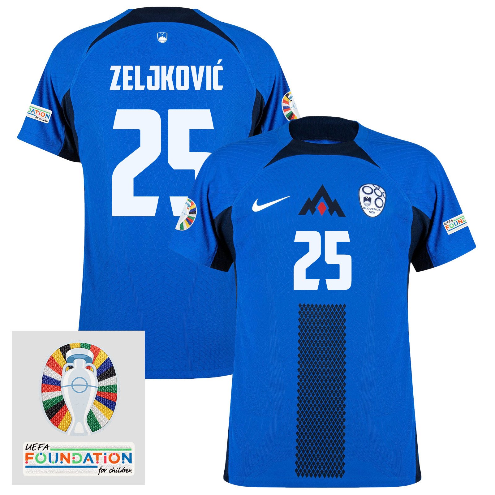Adam Gnezda Čerin 22 Slovenia National Team 2024 Euro & Foundation Patch Away Men Jersey - Blue