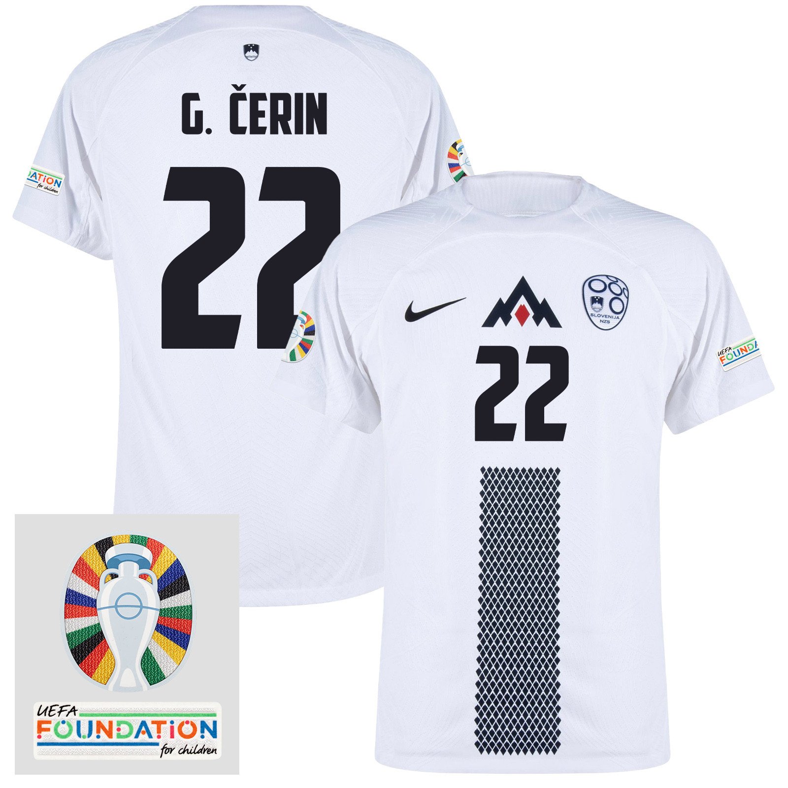 Adam Gnezda Čerin 22 Slovenia National Team 2024 Euro & Foundation Patch Home Men Jersey - White
