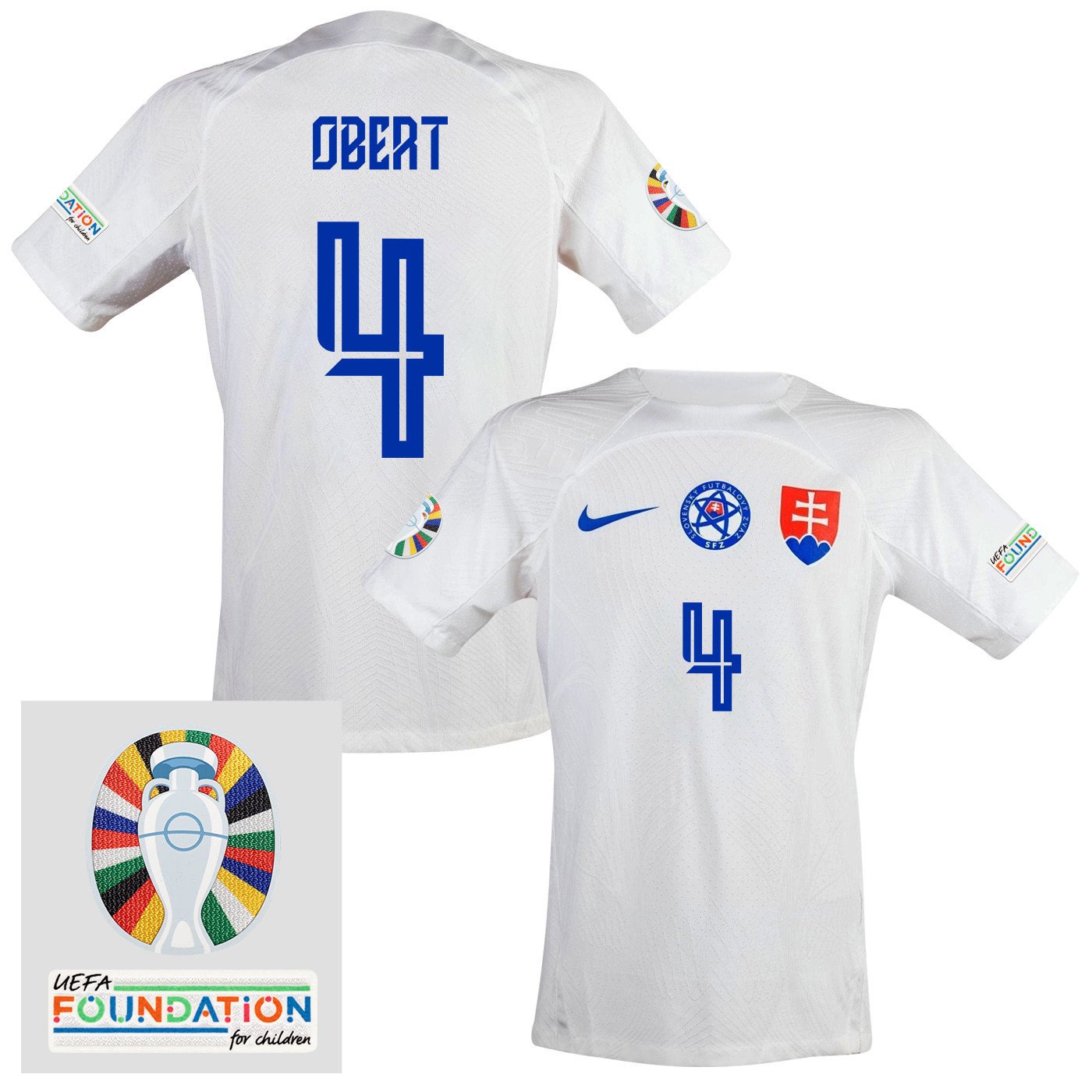Adam Obert 4 Slovakia National Team 2024 Euro & Foundation Patch Away Men Jersey - White