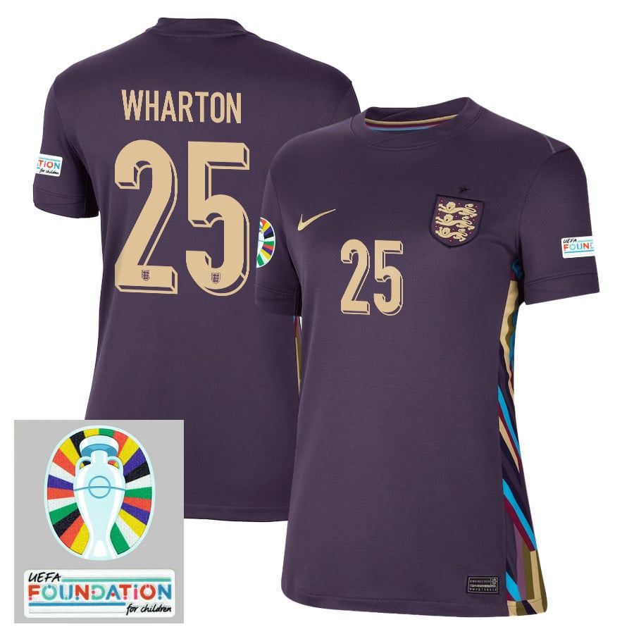 Adam Wharton 25 England National Team 2024/25 Women's Away Jersey - Euro UEFA Patch