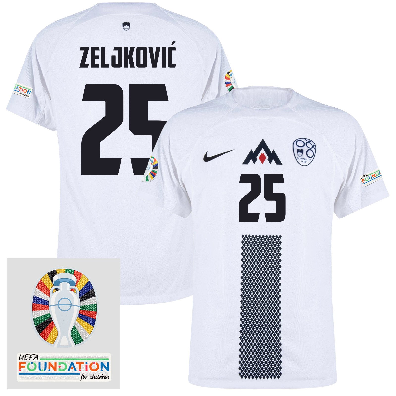 Adrian Zeljković 25 Slovenia National Team 2024 Euro & Foundation Patch Home Men Jersey - White