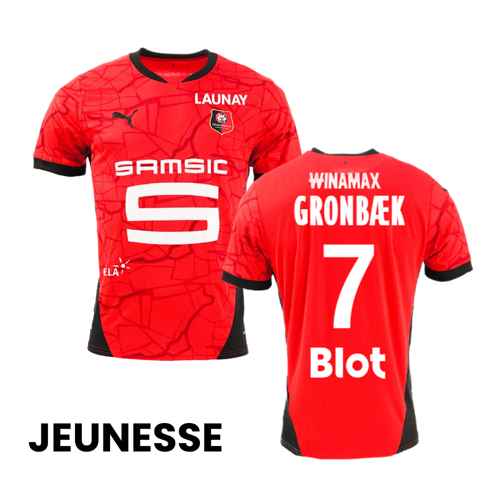 Albert Grønbæk 7 Stade Rennais F.C. 2024/25 Home YOUTH Jersey - Red