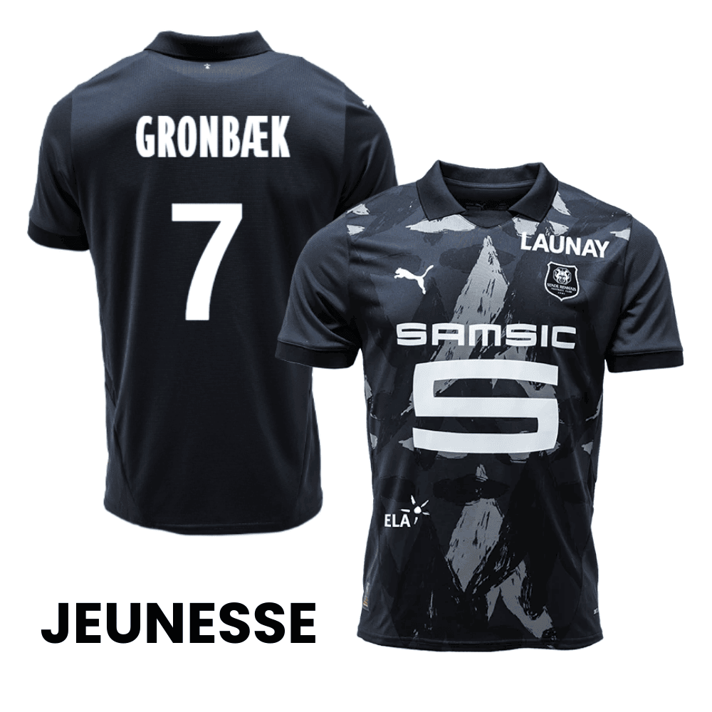 Albert Grønbæk 7 Stade Rennais F.C. 2024/25 Third YOUTH Jersey - Black