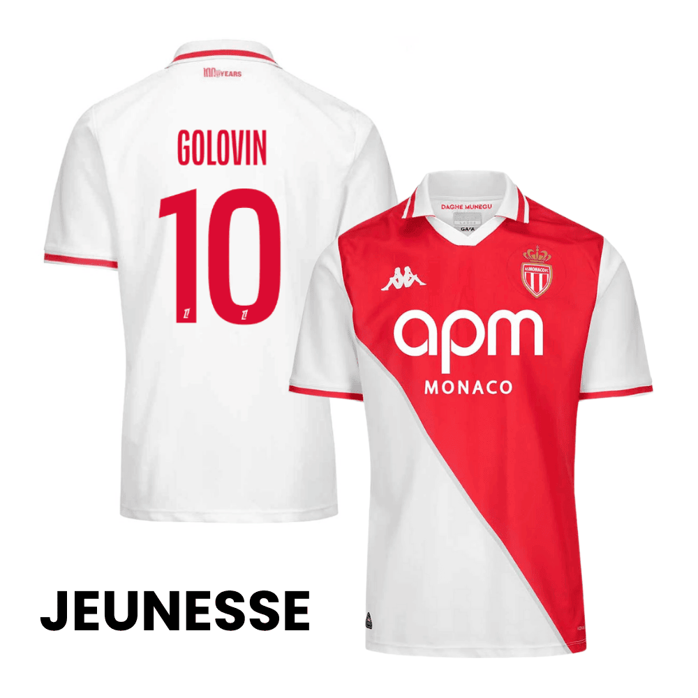 Aleksandr Golovin 10 AS Monaco 2024/25 Home YOUTH Jersey - White/Red