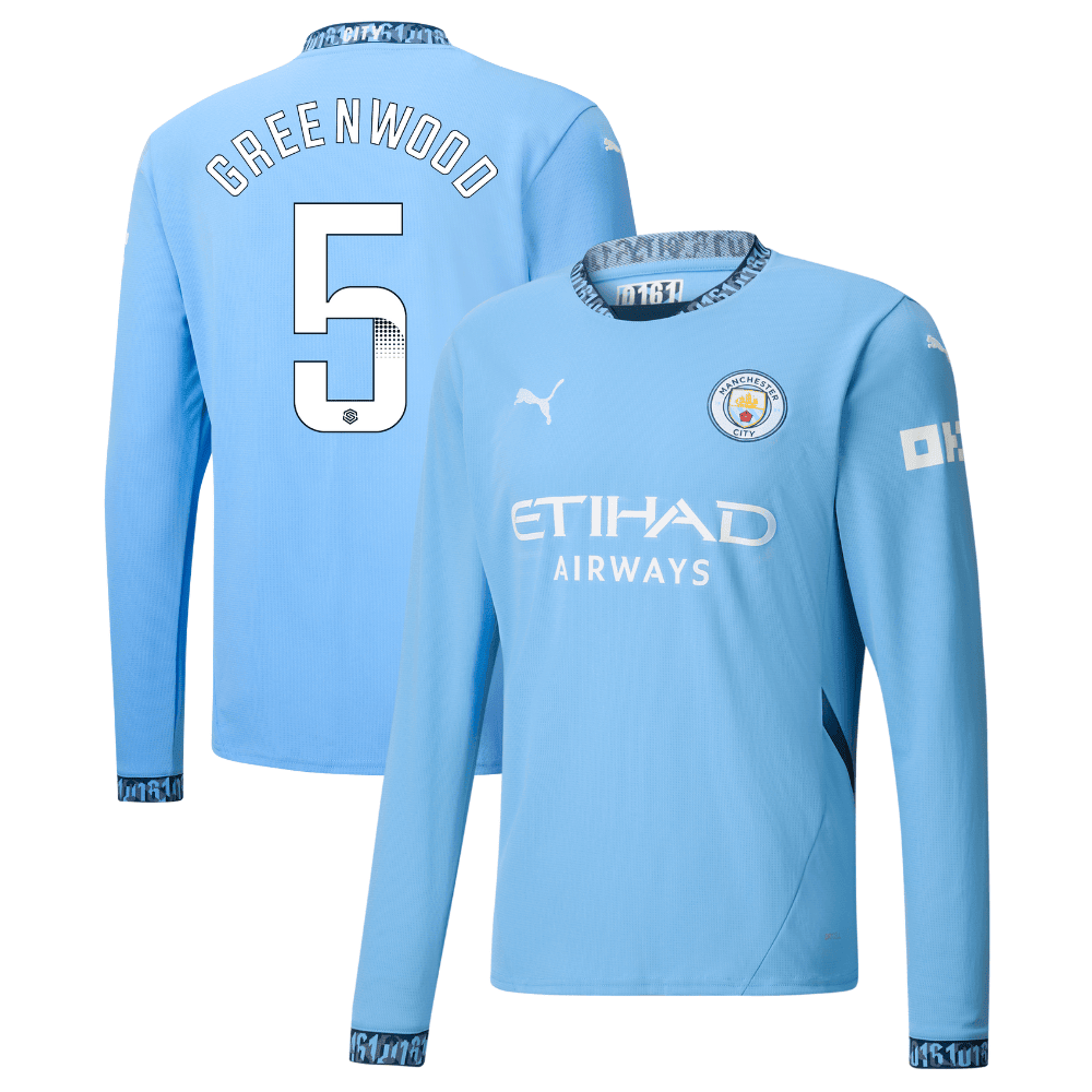 Alex Greenwood 5 Manchester City 2024/25 Women's Team Home Long Sleeve Men Jersey - Light Blue
