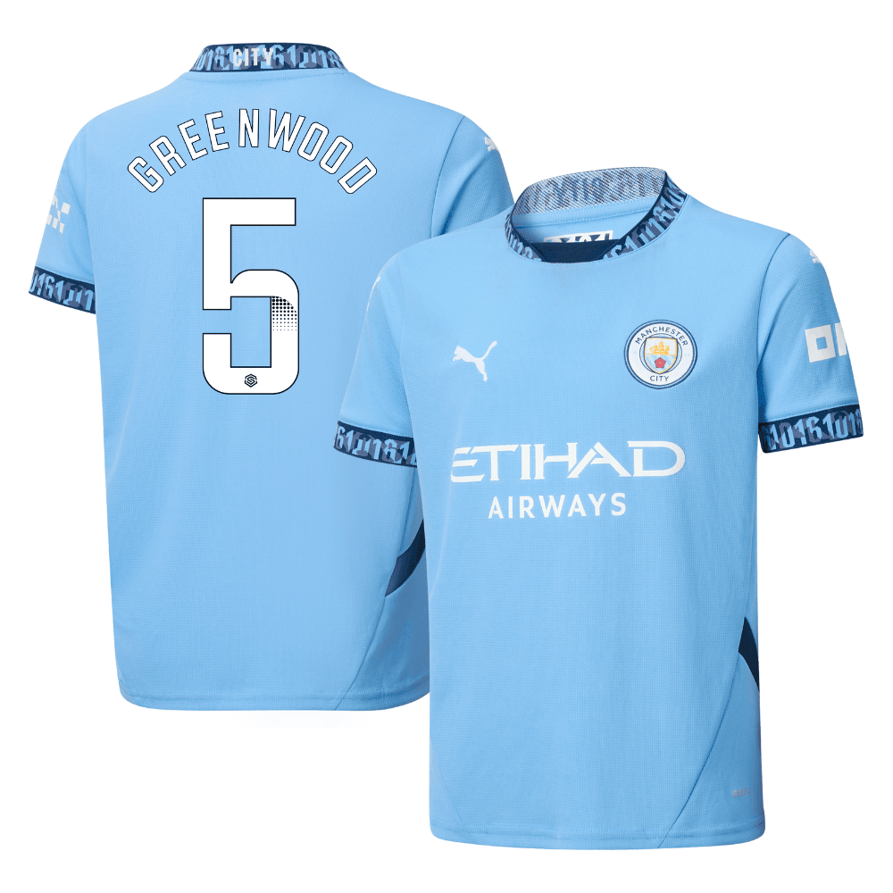 Alex Greenwood 5 Manchester City 2024/25 Women's Team Home YOUTH Jersey - Light Blue