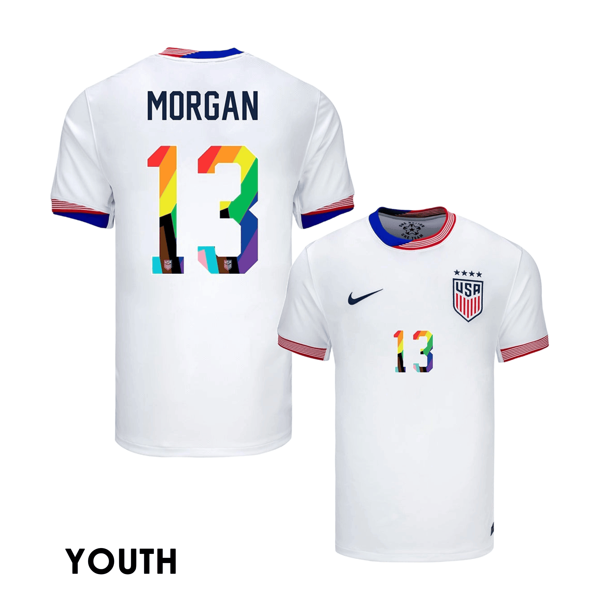 Alex Morgan 13 USWNT 2024 Pride-Themed YOUTH Home Jersey - White