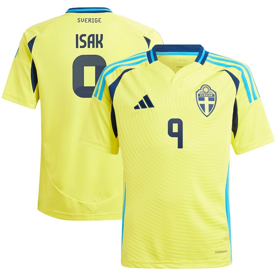 Alexander Isak 9 Sweden National Team 2024 Home YOUTH Jersey - Yellow