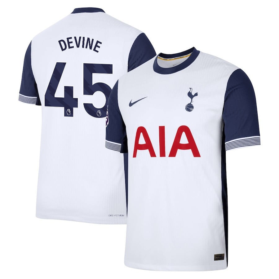 Alfie Devine 45 Tottenham Hotspur 2024/25 Home Men Jersey - White