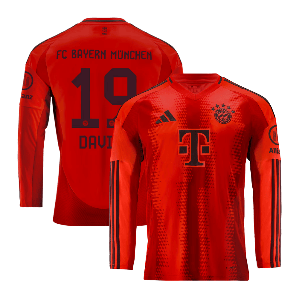 Alphonso Davies 19 Bayern Munich 2024/25 Home Long Sleeve Men Jersey - Red