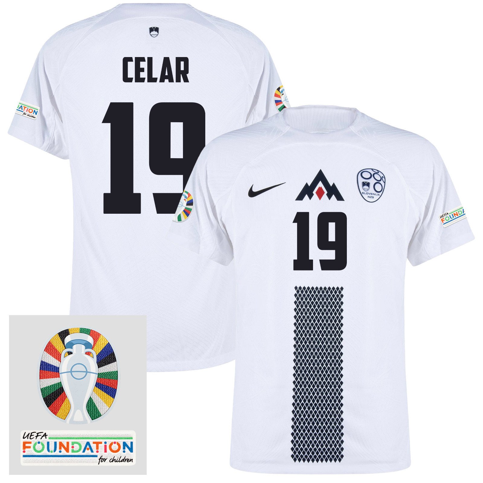 Žan Celar 19 Slovenia National Team 2024 Euro & Foundation Patch Home Men Jersey - White