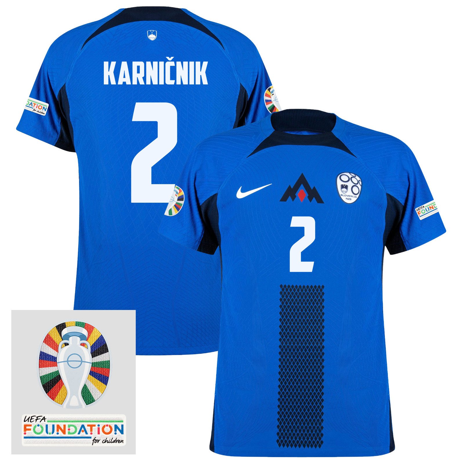 Žan Karničnik 2 Slovenia National Team 2024 Euro & Foundation Patch Away Men Jersey - Blue
