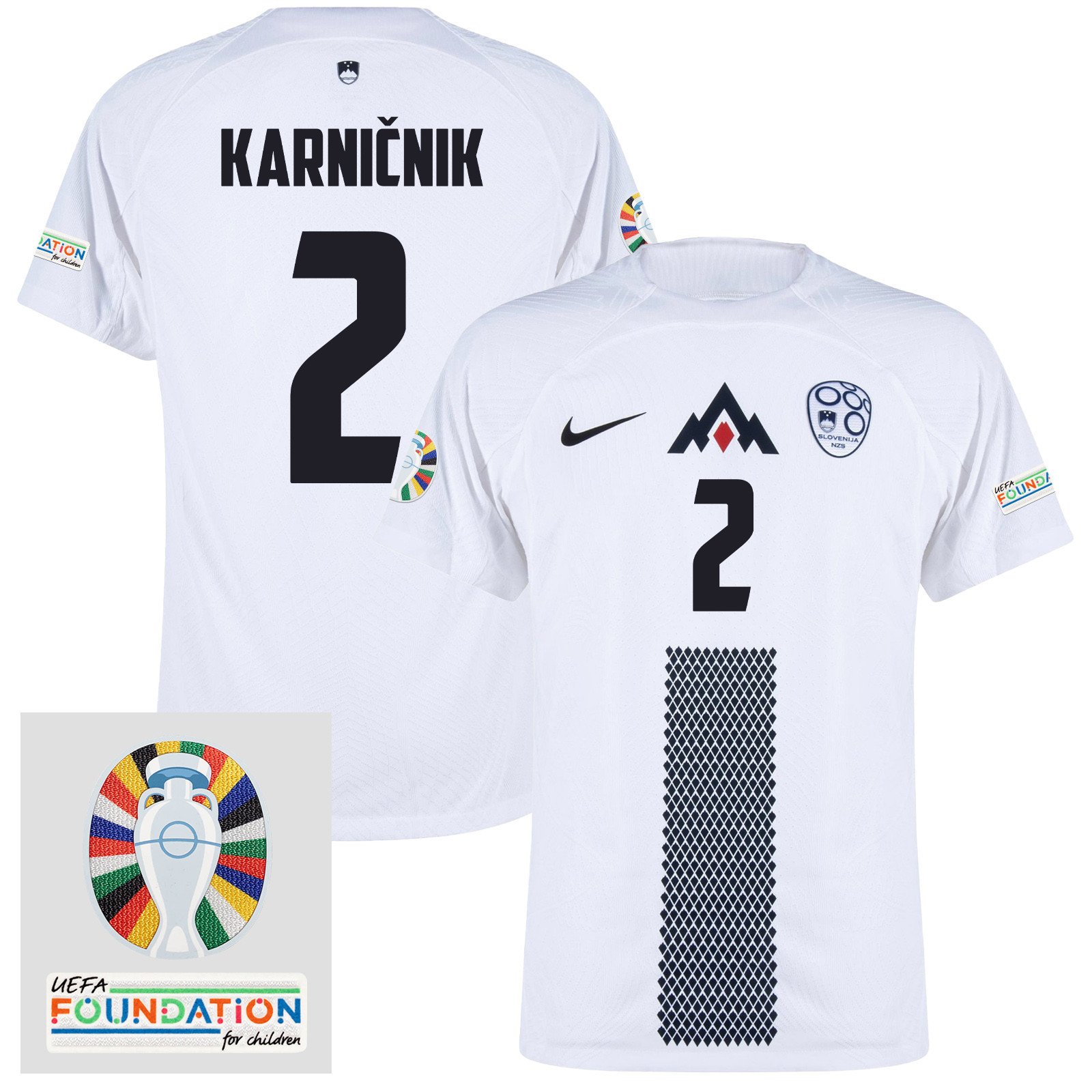 Žan Karničnik 2 Slovenia National Team 2024 Euro & Foundation Patch Home Men Jersey - White