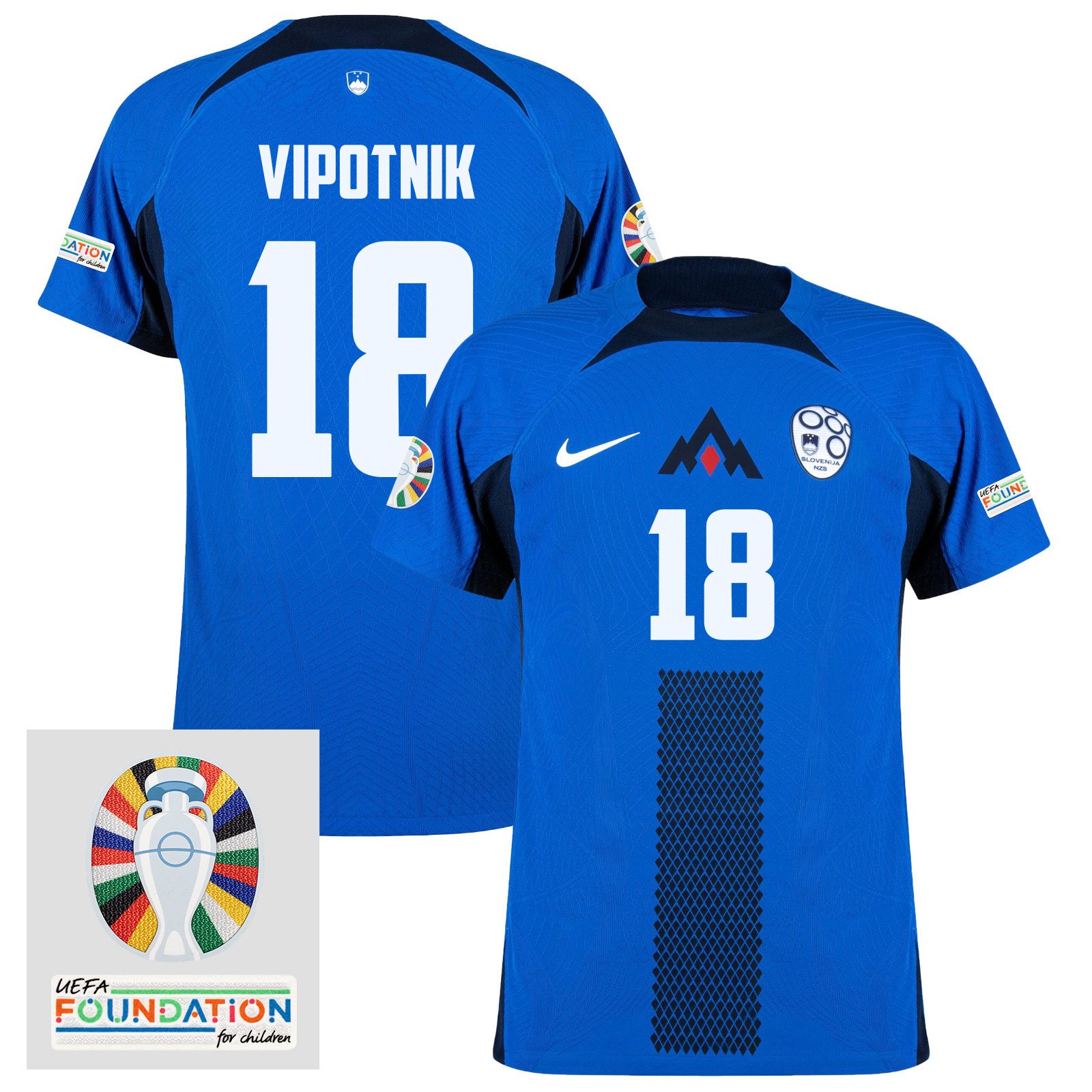 Žan Vipotnik 18 Slovenia National Team 2024 Euro & Foundation Patch Away Men Jersey - Blue