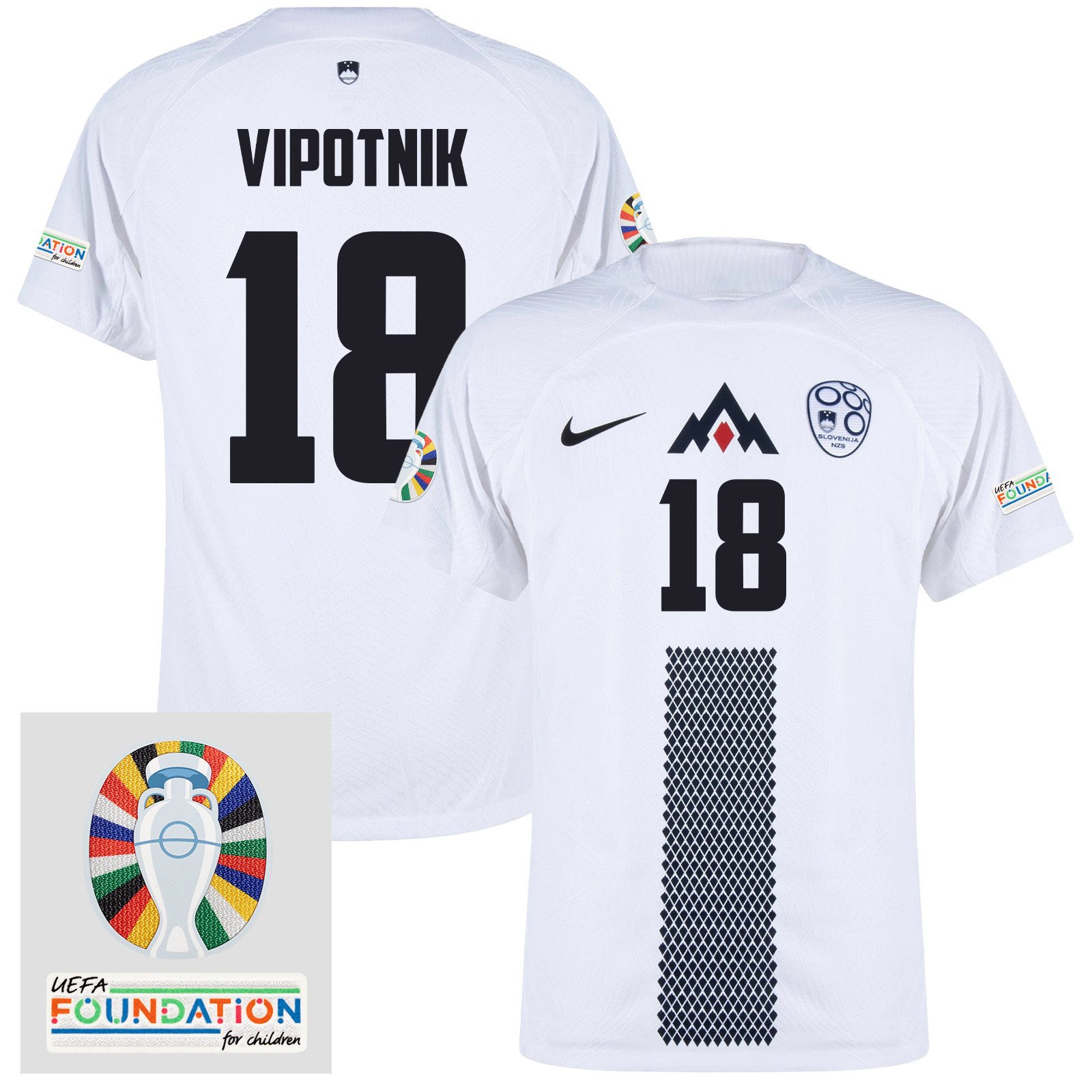 Žan Vipotnik 18 Slovenia National Team 2024 Euro & Foundation Patch Home Men Jersey - White