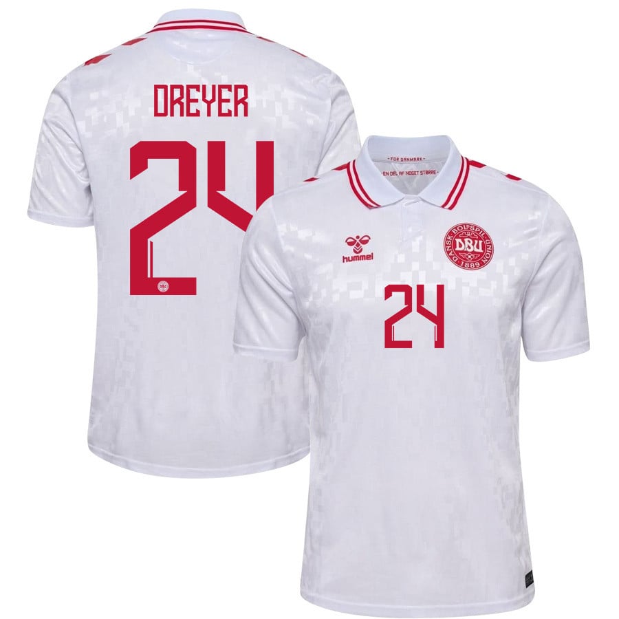 Anders Dreyer 24 Denmark National Team 2024/25 Away Men Jersey - White