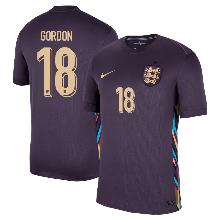 Anthony Gordon 18 England 2024/25 Away Stadium Football Jersey - Men Purple