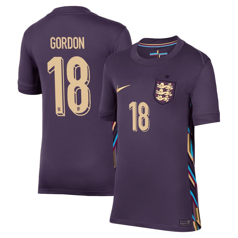 Anthony Gordon 18 England 2024/25 Away Stadium Football YOUTH Jersey - Purple
