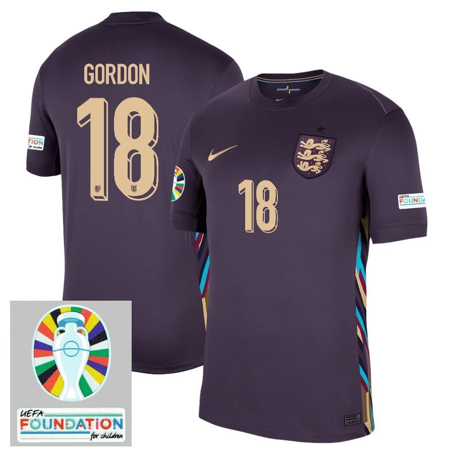 Anthony Gordon 18 England National Team 2024/25 Away Stadium Jersey - Euro UEFA Patch - Men