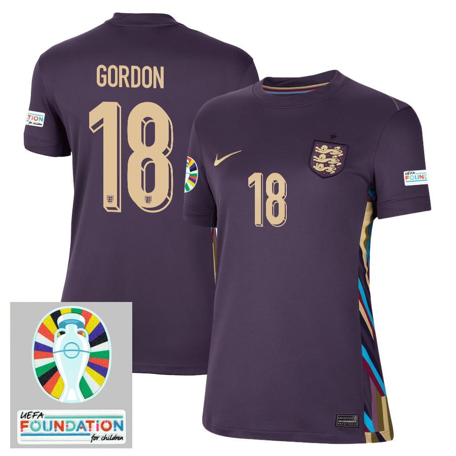 Anthony Gordon 18 England National Team 2024/25 Women's Away Jersey - Euro UEFA Patch