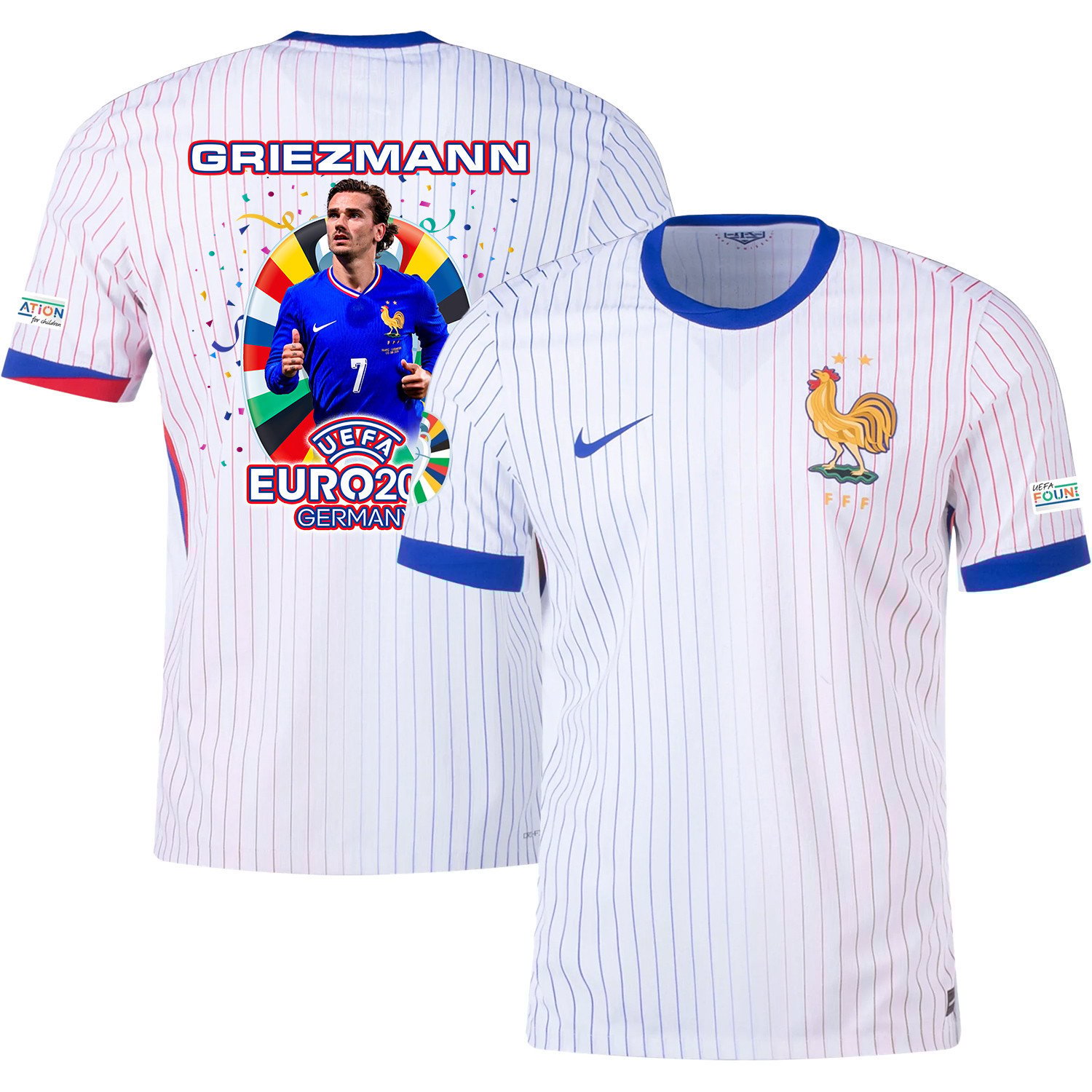 Antoine Griezmann 7 Football Icon Of France National Team 2024/25 Away Jersey - Euro UEFA Patch - Men, White