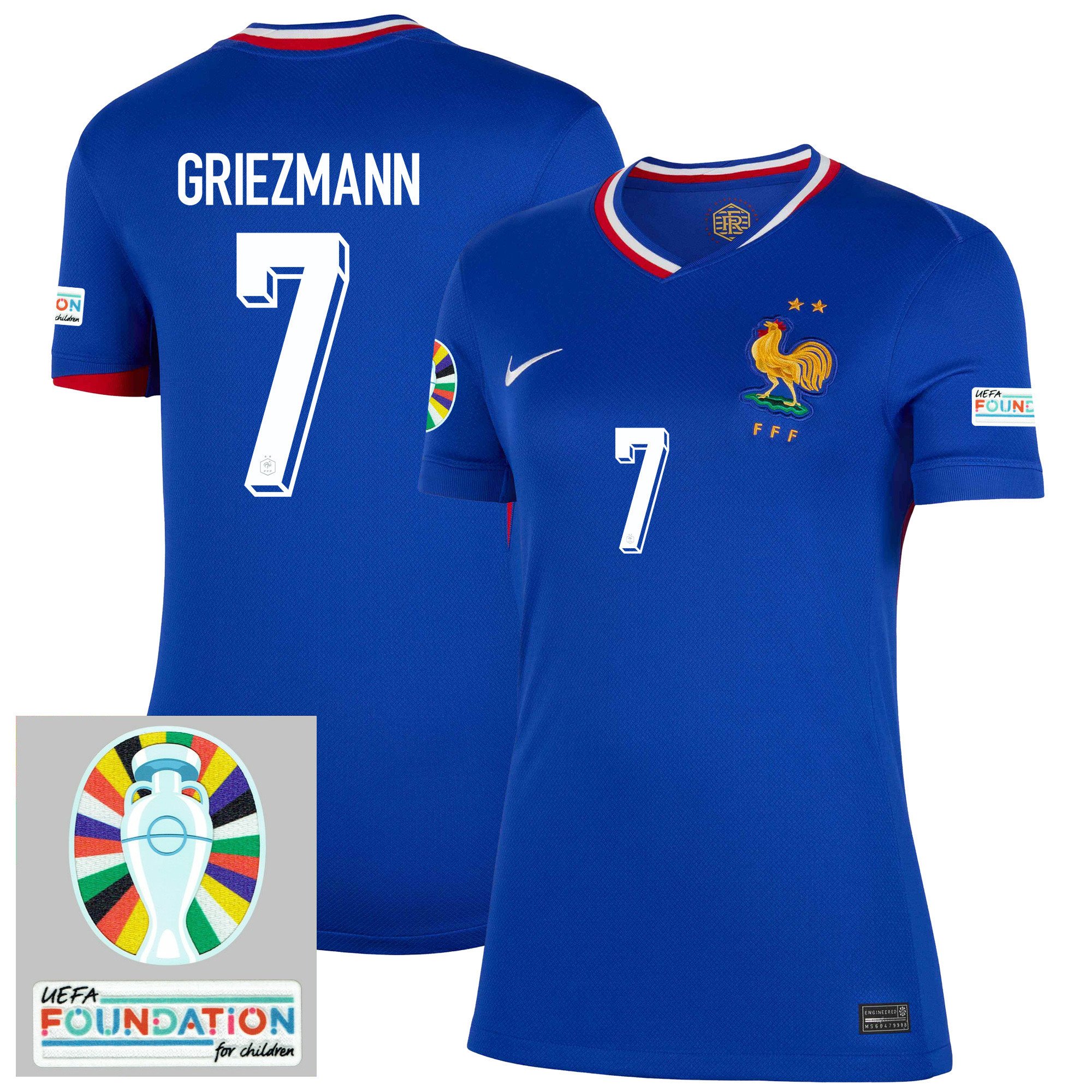 Antoine Griezmann 7 France National Team 2024/25 Women's Home Jersey - Euro UEFA Patch - Blue