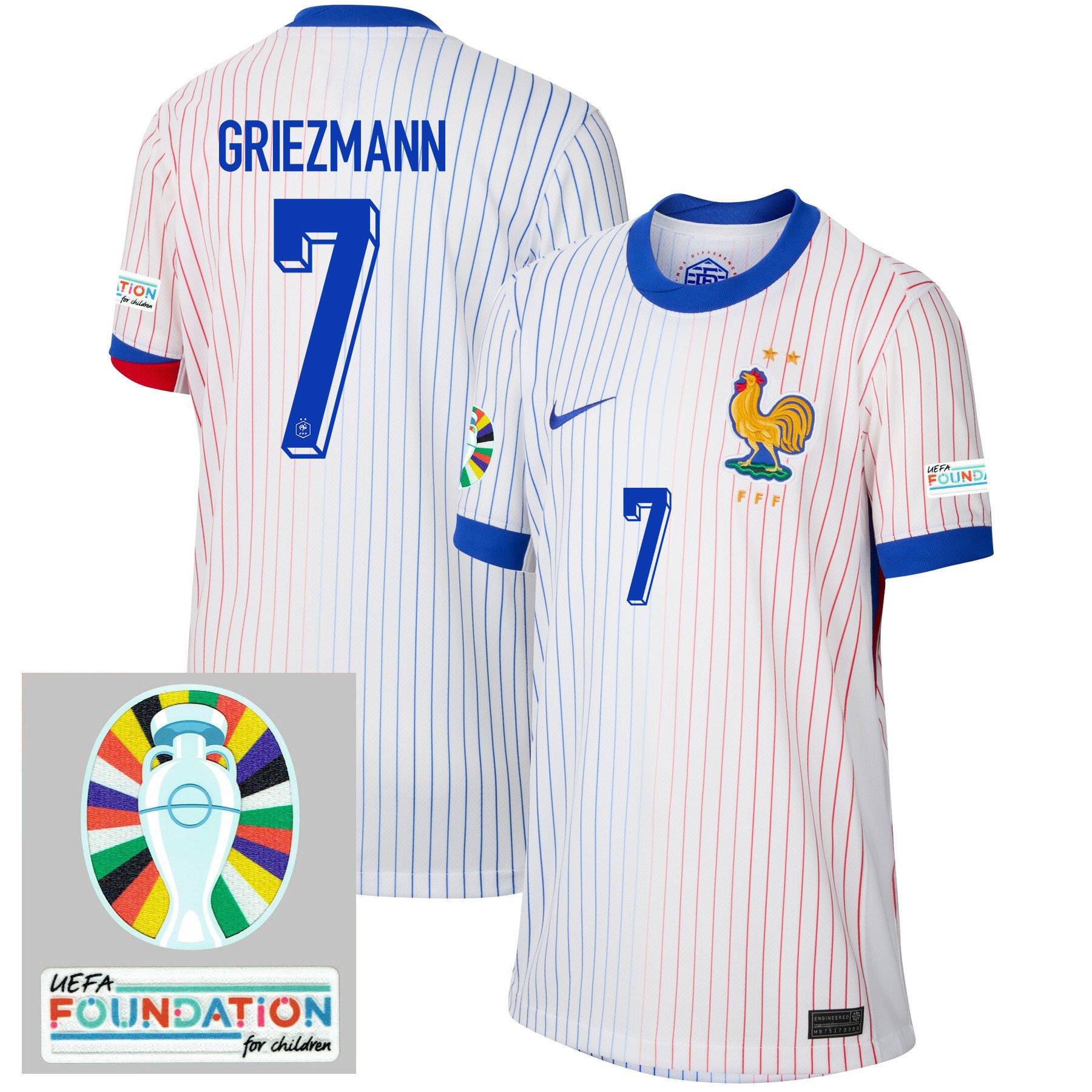 Antoine Griezmann 7 France National Team 2024/25 YOUTH Away Jersey - Euro UEFA Patch - White