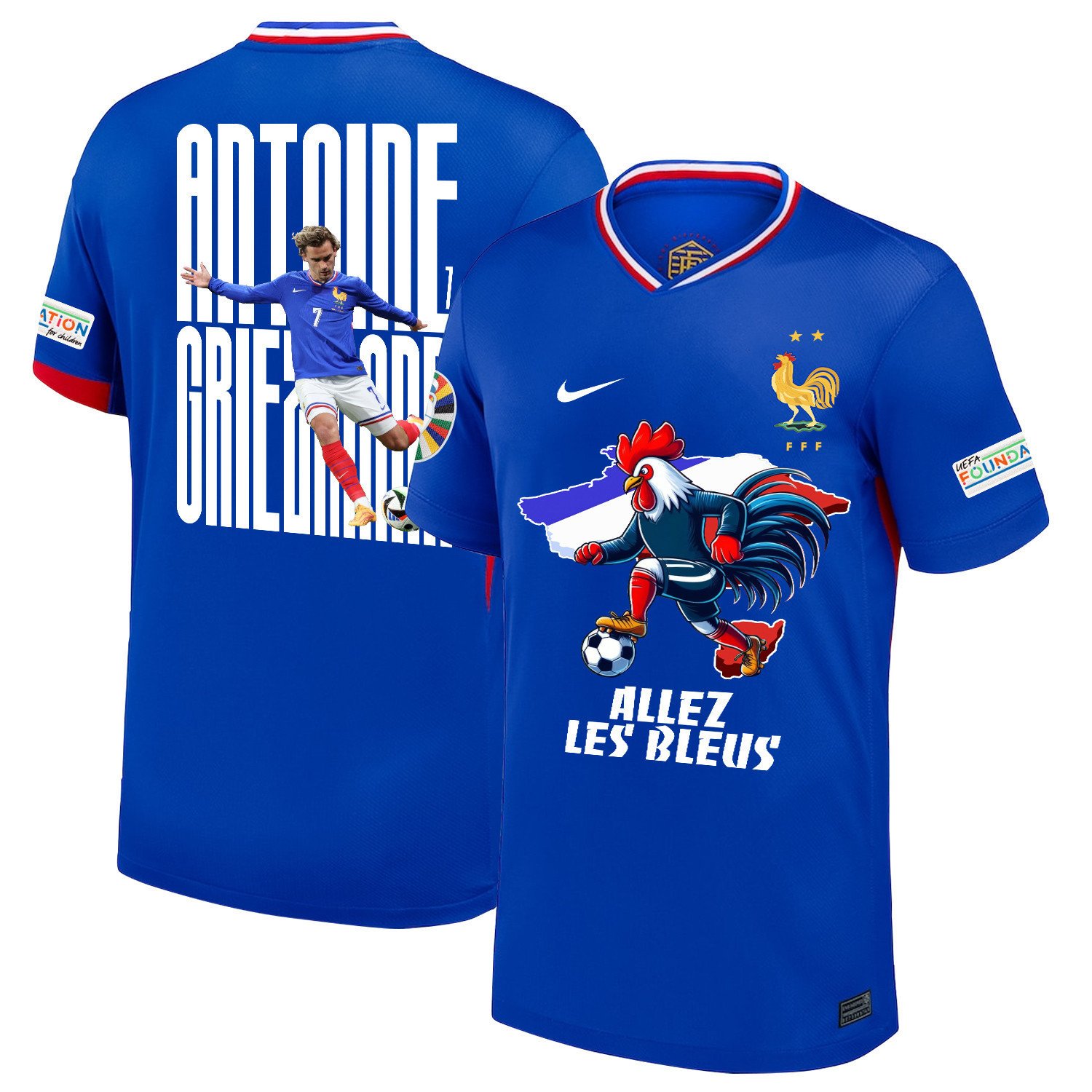 Antoine Griezmann 7 Key Player France National Team 2024/25 Home Jersey - Euro UEFA Patch - Men, Blue