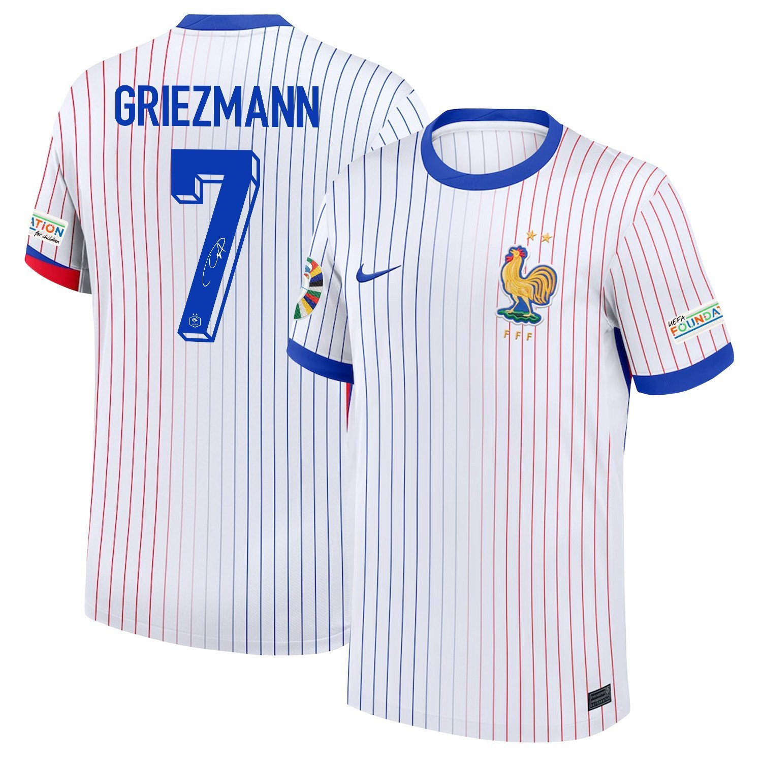 Antoine Griezmann 7 Signed France National Team 2024/25 Away Jersey - Euro UEFA Patch - Men, White