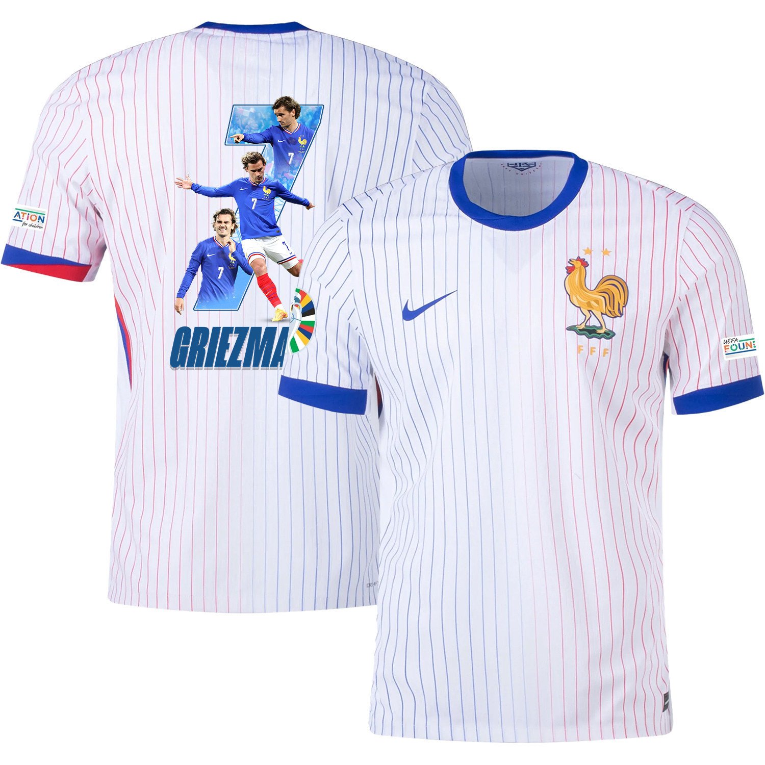 Antoine Griezmann 7 Skillful Player France National Team 2024/25 Away Jersey - Euro UEFA Patch - Men, White