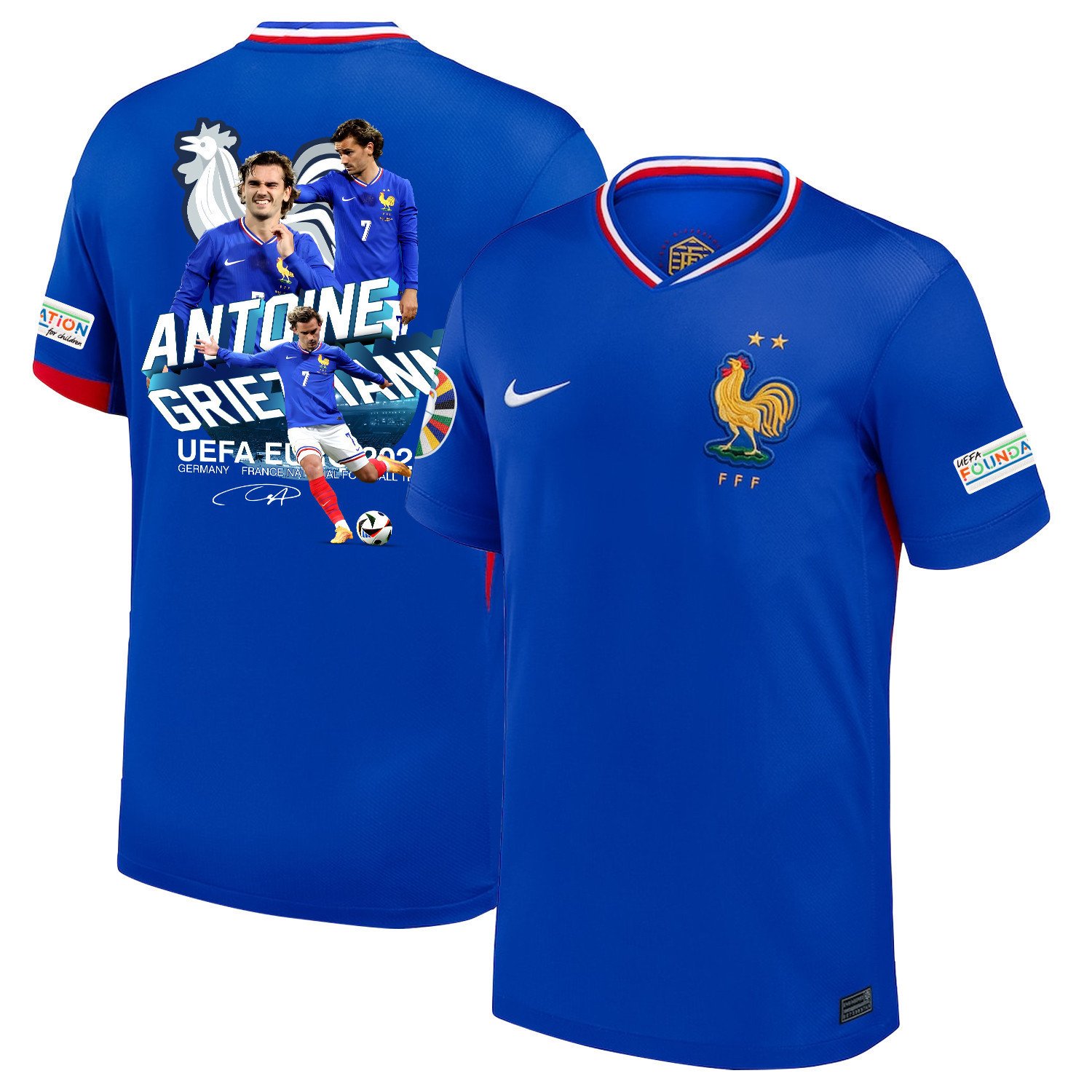 Antoine Griezmann 7 Star Player Of France National Team 2024/25 Home Jersey - Euro UEFA Patch - Men, Blue