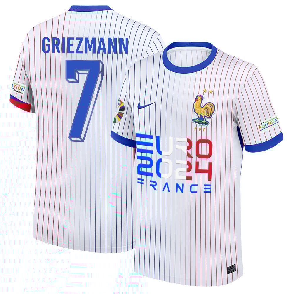 Antoine Griezmann 7 Talented Striker France National Team 2024/25 Away Jersey - Euro UEFA Patch - Men, White