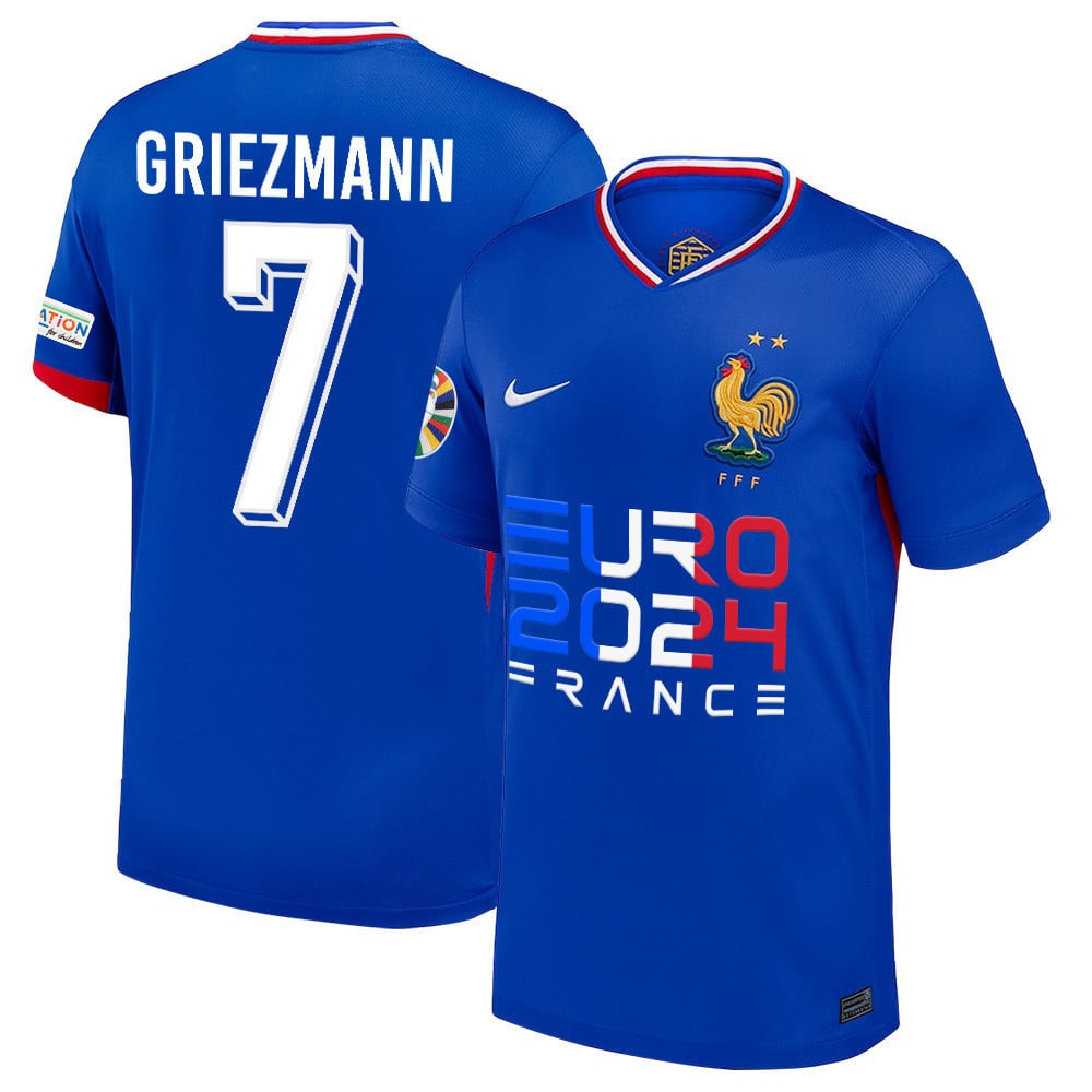 Antoine Griezmann 7 Talented Striker France National Team 2024/25 Home Jersey - Euro UEFA Patch - Men, Blue
