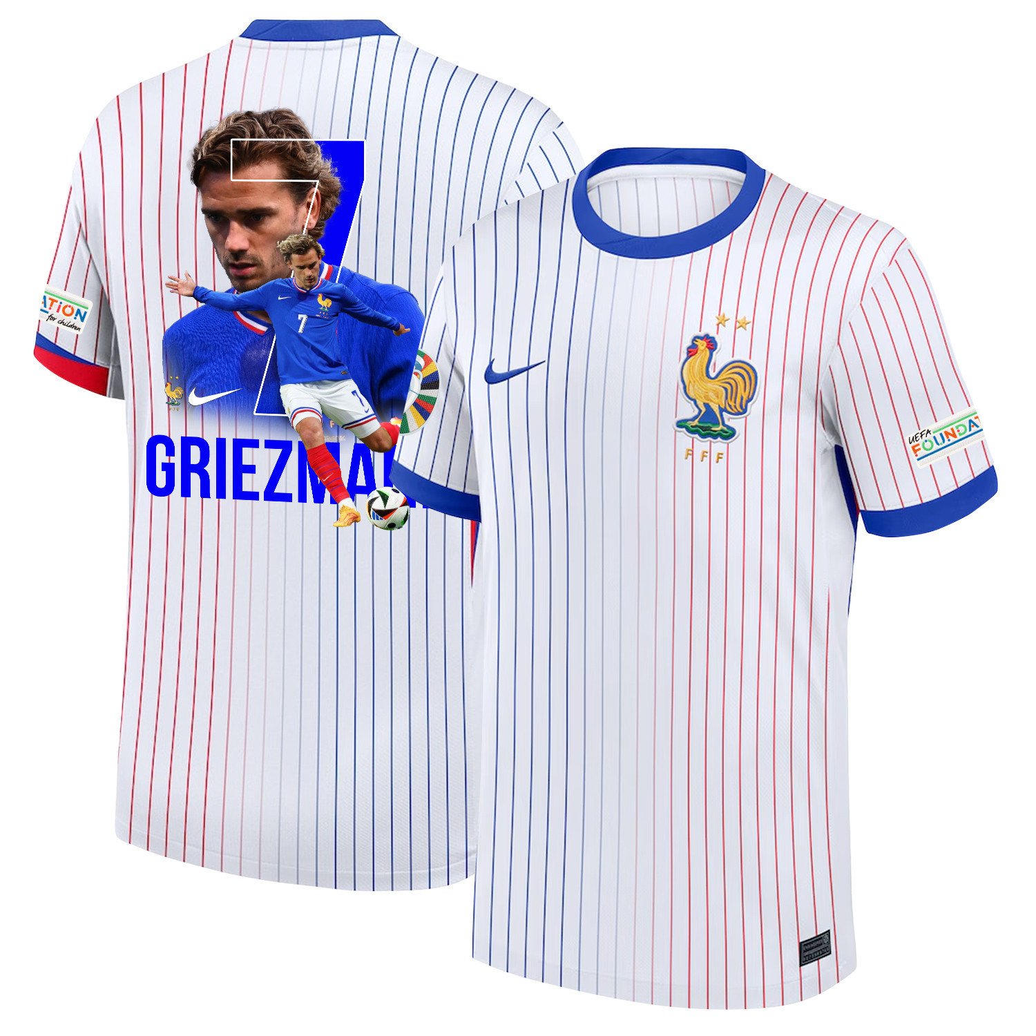 Antoine Griezmann 7 The Key Player France National Team 2024/25 Away Jersey - Euro UEFA Patch - Men, White