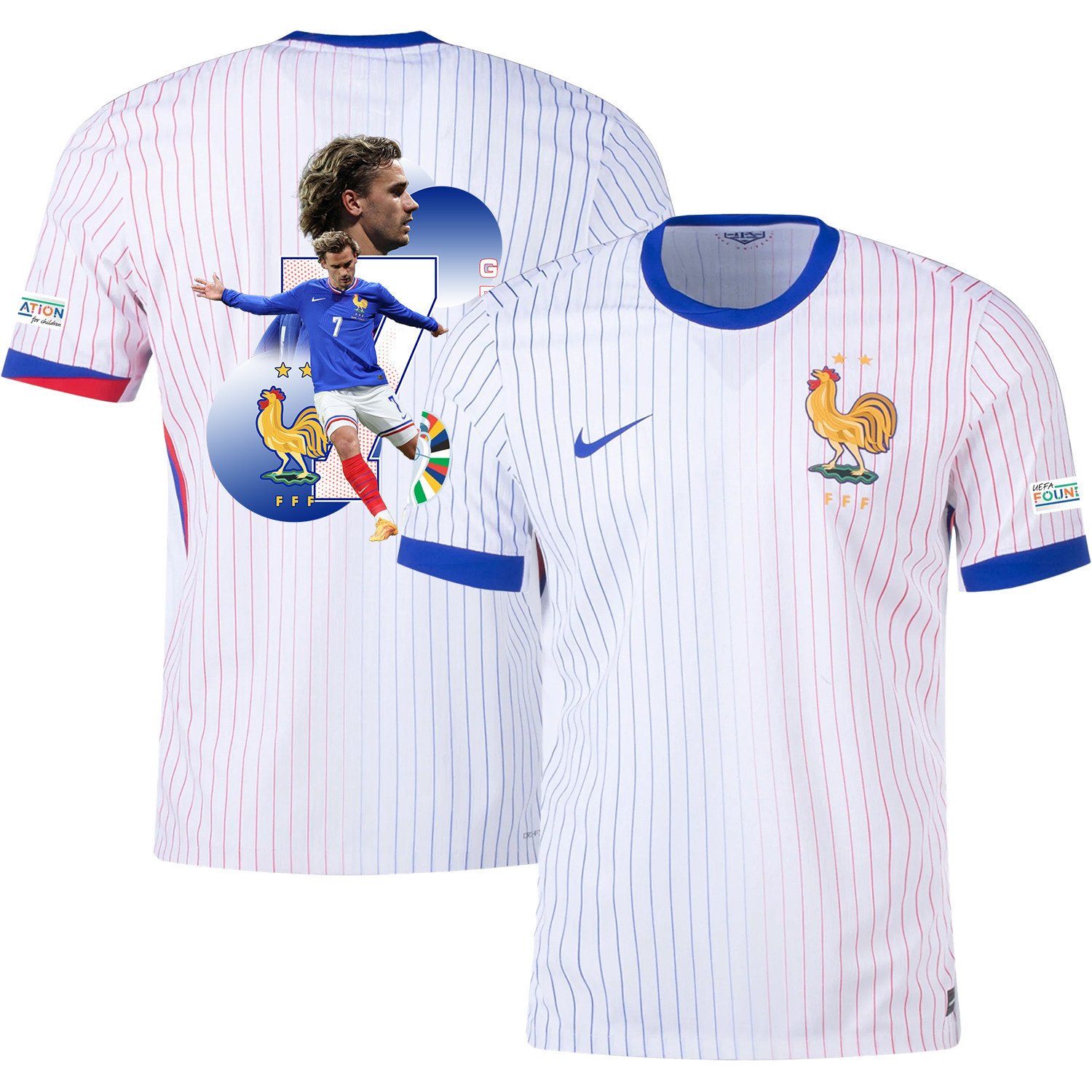 Antoine Griezmann 7 The Legendary Striker France National Team 2024/25 Away Jersey - Euro UEFA Patch - Men, White