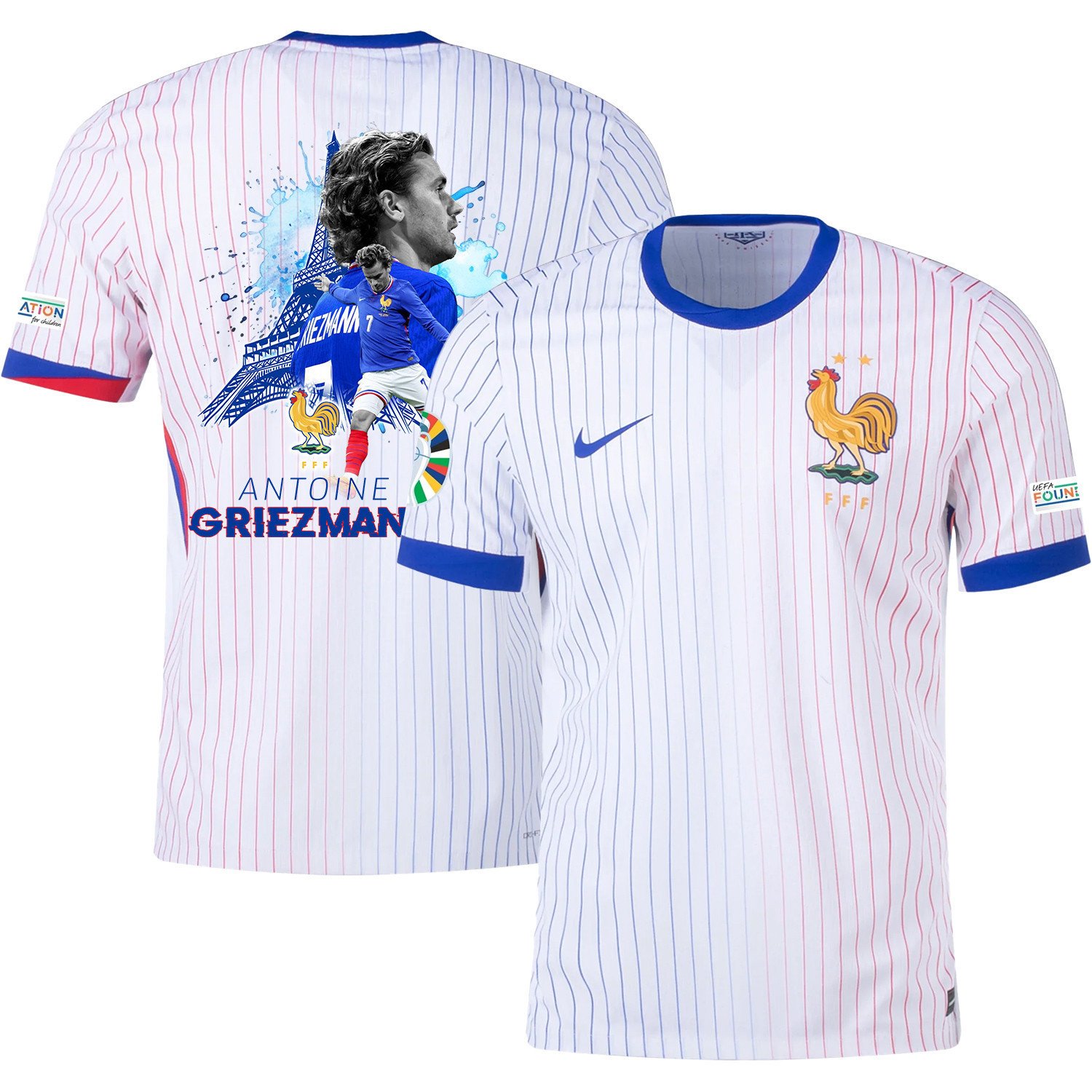 Antoine Griezmann 7 The Star Player Of France National Team 2024/25 Away Jersey - Euro UEFA Patch - Men, White