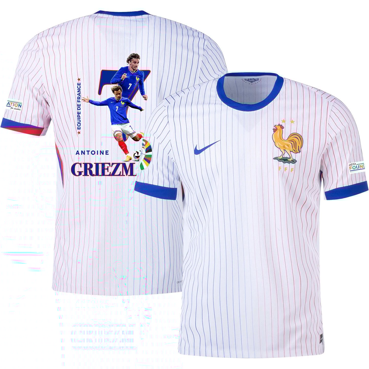 Antoine Griezmann 7 Versatile Player France National Team 2024/25 Away Jersey - Euro UEFA Patch - Men, White