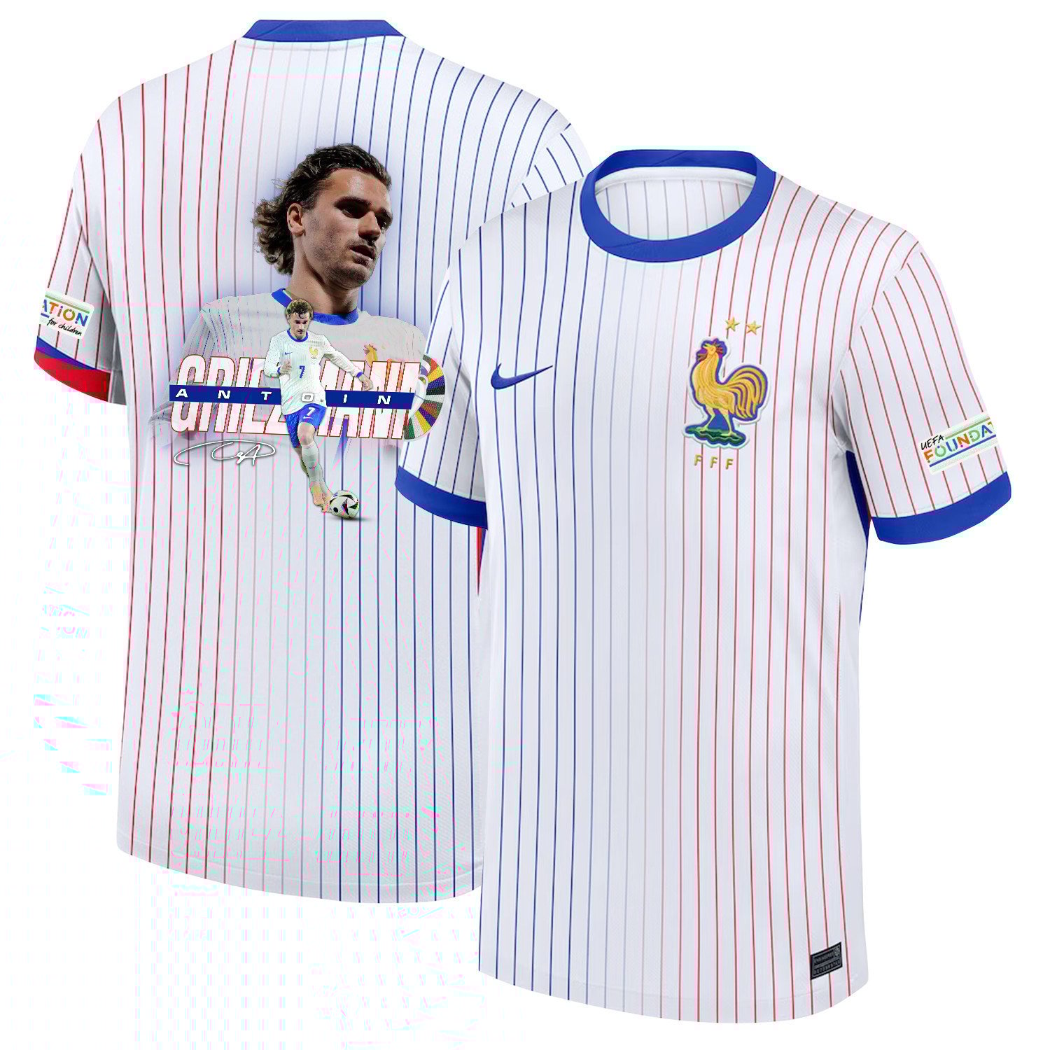 Antoine Griezmann 7 Visionary Player France National Team 2024/25 Away Jersey - Euro UEFA Patch - Men, White