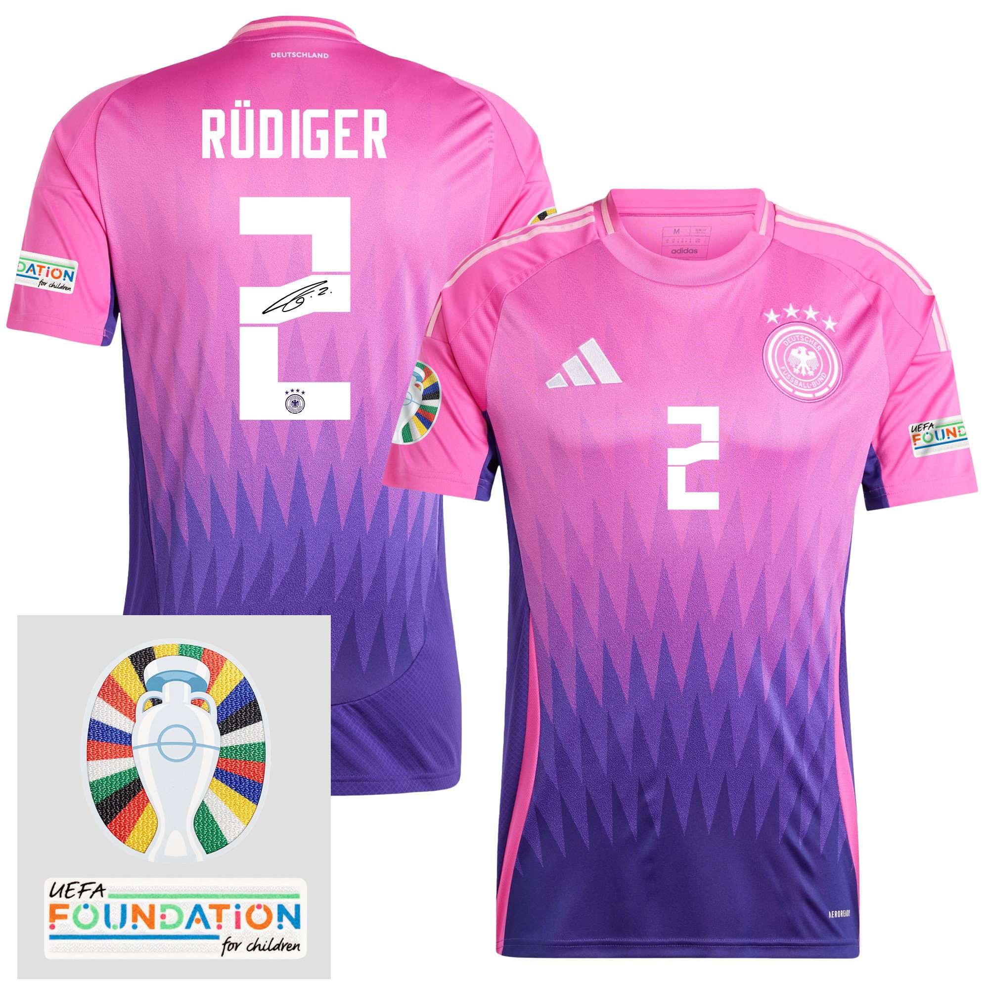 Antonio Rüdiger 2 Signed Germany 2024/25 Away Jersey - Autographed, Euro UEFA Patch - Men