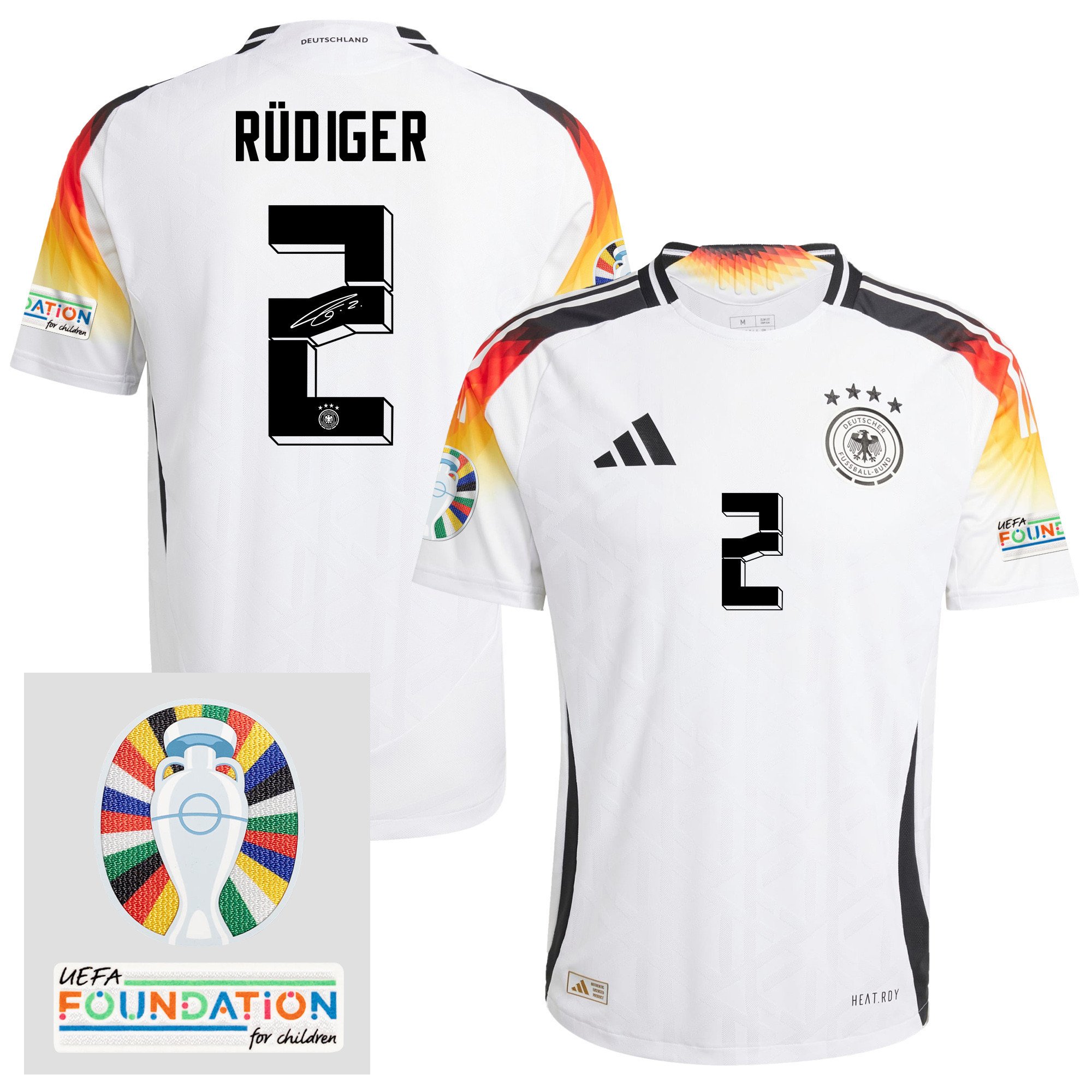 Antonio Rüdiger 2 Signed Germany 2024/25 Home Jersey - Autographed, Euro UEFA Patch - Men, White