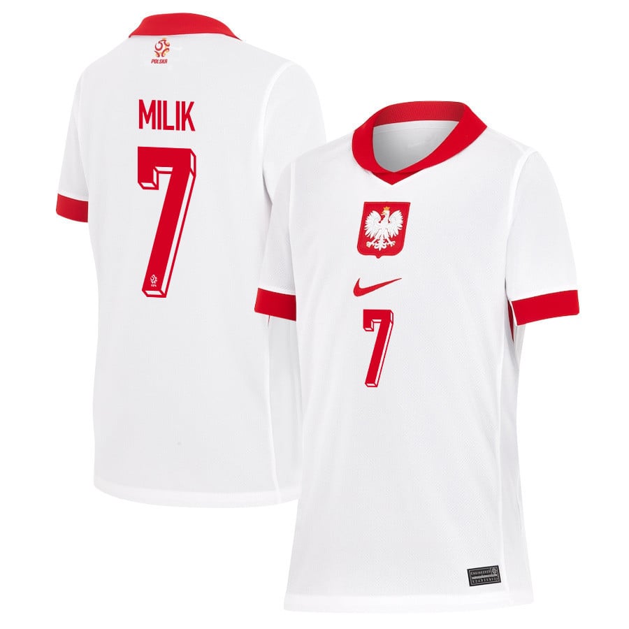 Arkadiusz Milik 7 Poland National Team 2024/25 Home YOUTH Jersey - White