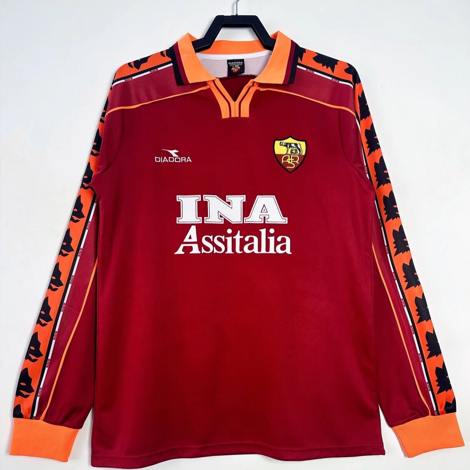 AS Roma 1998/99 Home Retro Long Sleeve Men Jersey - Red
