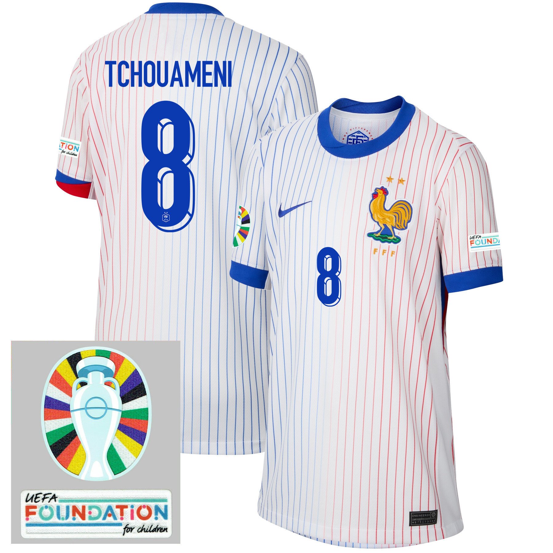 Aurélien Tchouameni 8 France National Team 2024/25 YOUTH Away Jersey - Euro UEFA Patch - White