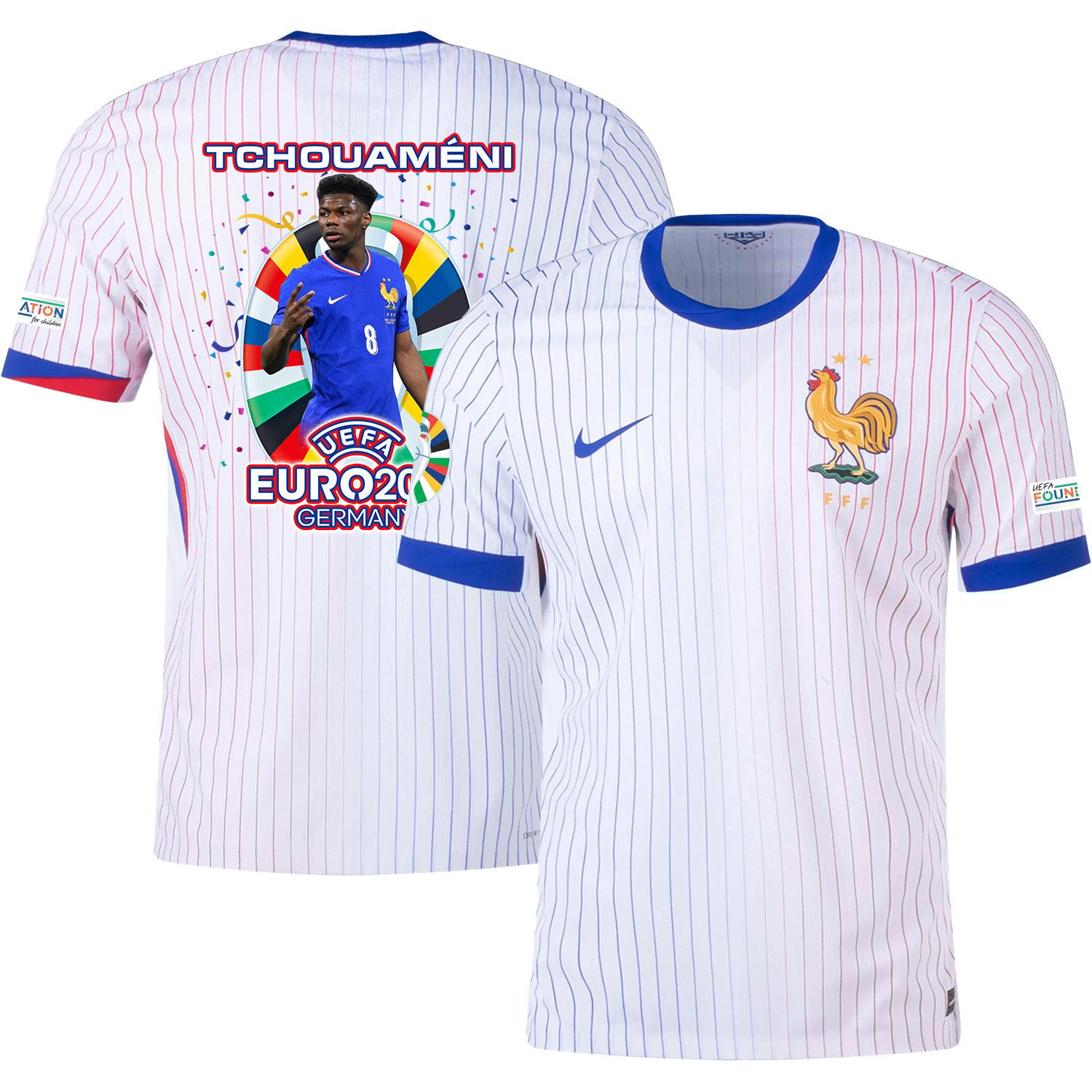Aurélien Tchouaméni 8 Football Icon Of France National Team 2024/25 Away Jersey - Euro UEFA Patch - Men, White
