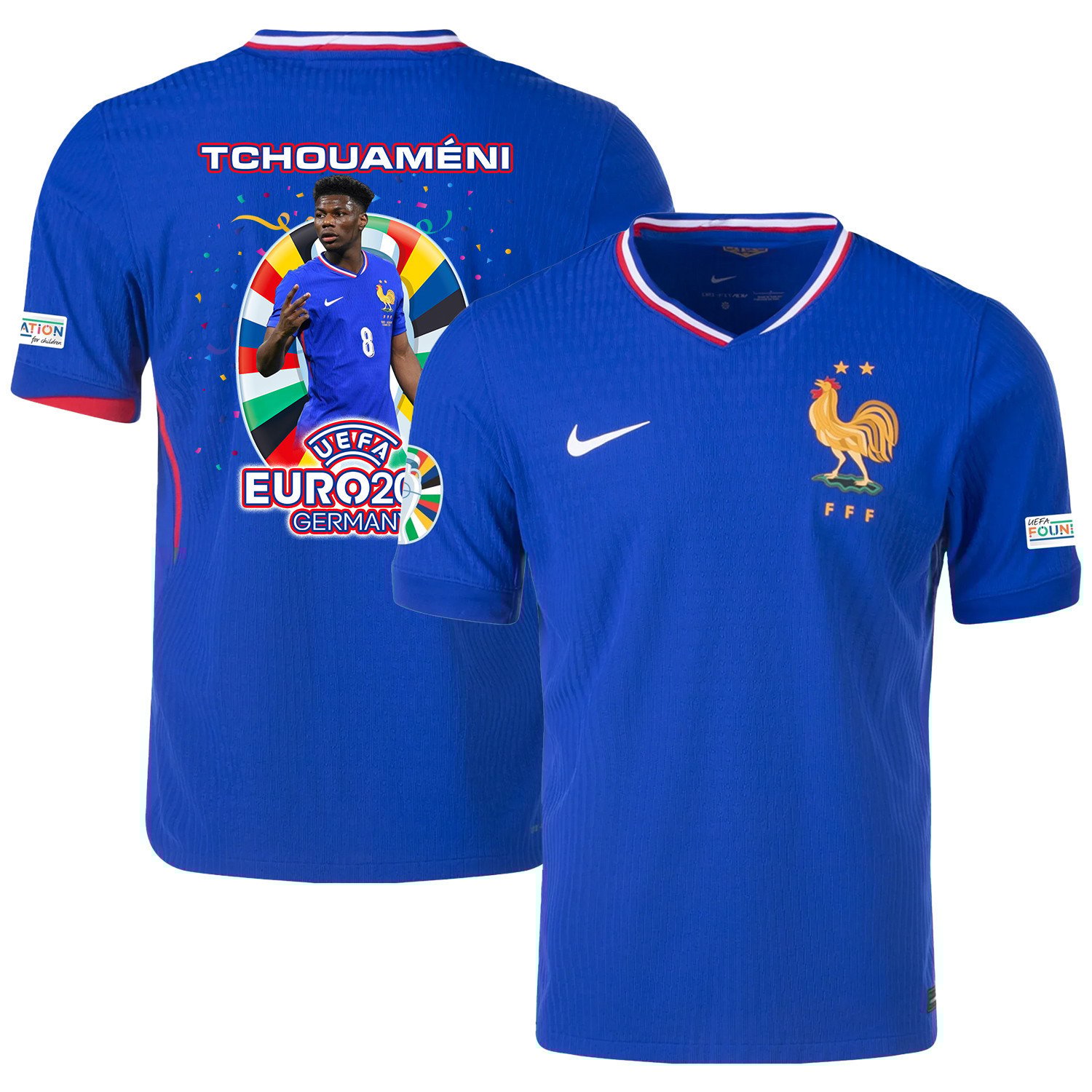Aurélien Tchouaméni 8 Football Icon Of France National Team 2024/25 Home Jersey - Euro UEFA Patch - Men, Blue