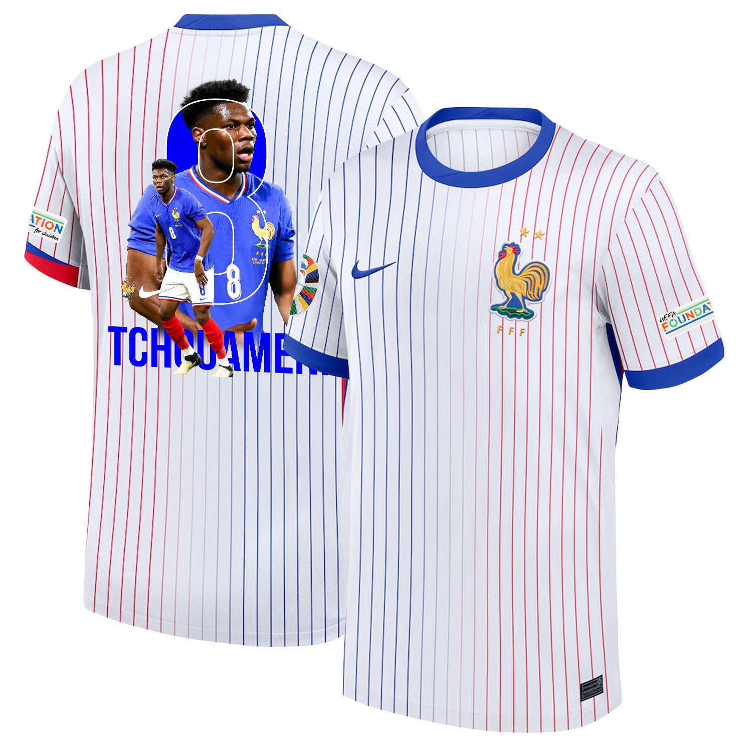 Aurélien Tchouaméni 8 Legendary Footballer France National Team 2024/25 Away Jersey - Euro UEFA Patch - Men, White