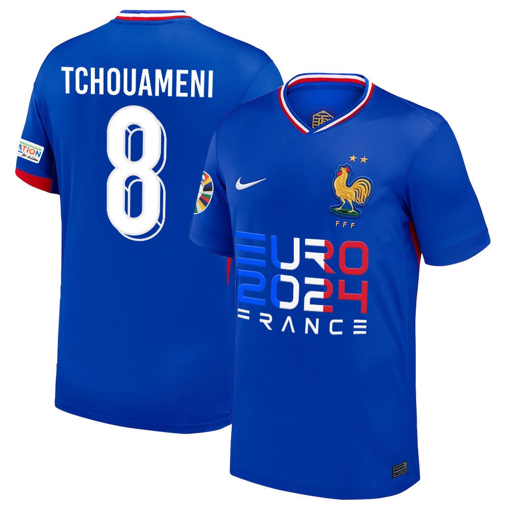 Aurélien Tchouaméni 8 Legendary Footballer France National Team 2024/25 Home Jersey - Euro UEFA Patch - Men, Blue