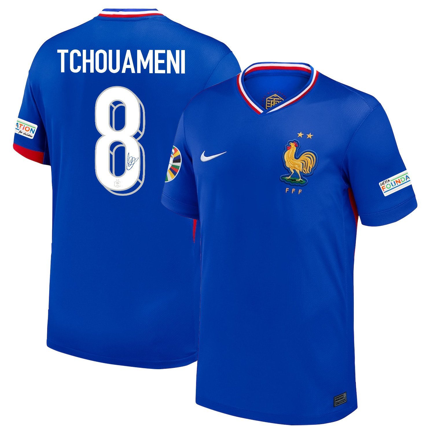Aurélien Tchouaméni 8 Signed France National Team 2024/25 Home Jersey - Euro UEFA Patch - Men, Blue