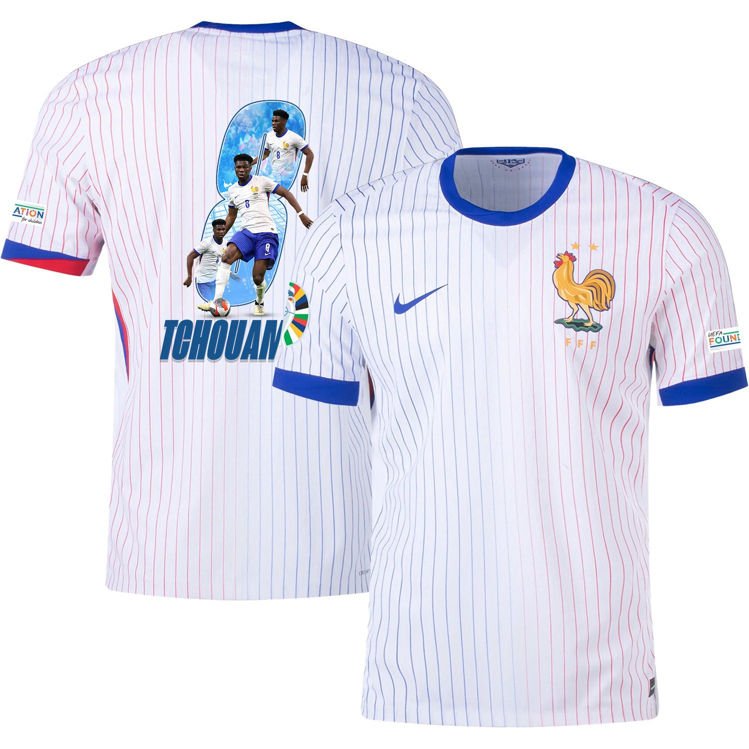 Aurélien Tchouaméni 8 Skillful Player France National Team 2024/25 Away Jersey - Euro UEFA Patch - Men, White